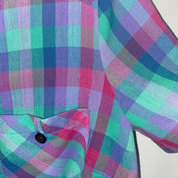 vintage 80s/90s Women’s Lyndal Aus Made bright check short sleeve blouse size 16 - Picture 5 of 12